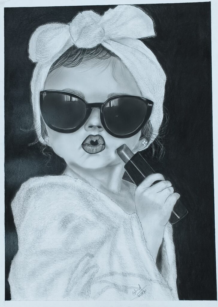 Lipstick Girl Charcoal Portrait